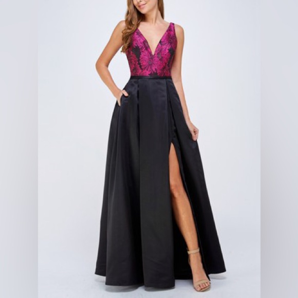 Elegant Black and Pink Floral Dress